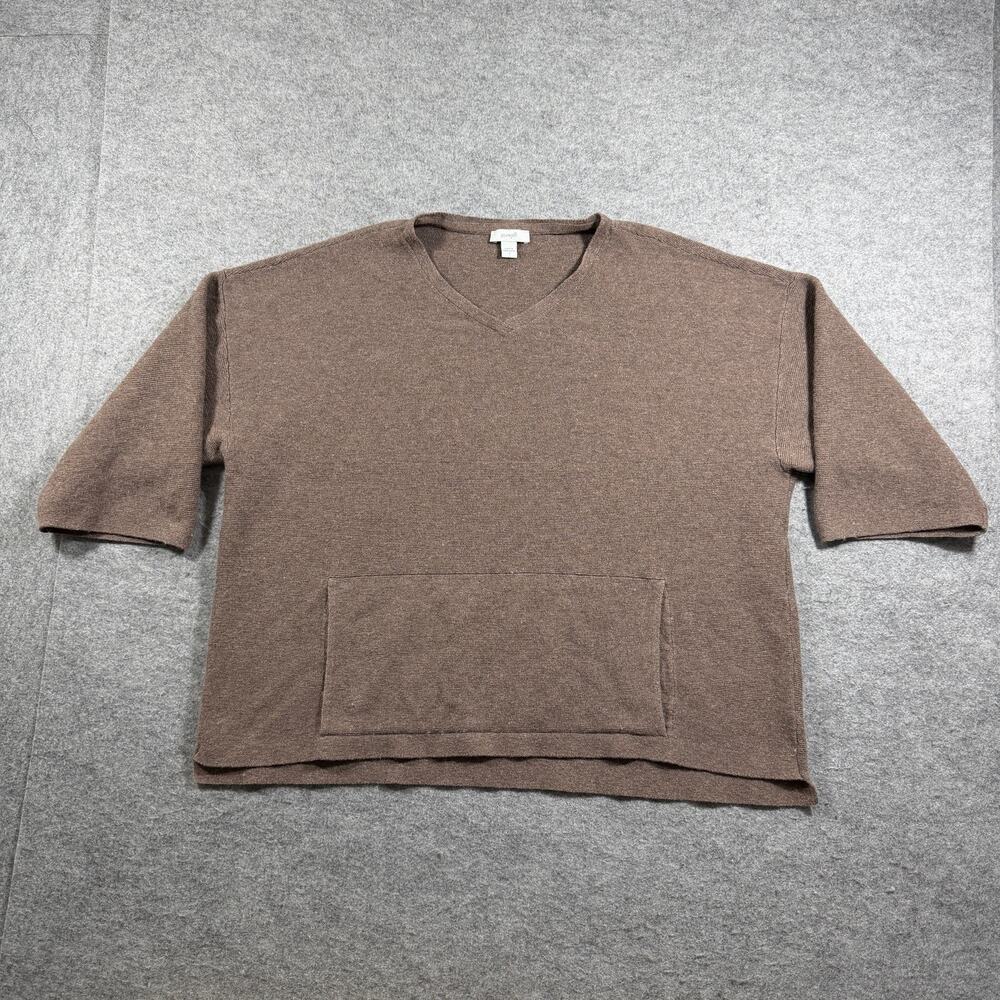 Pure Jill Sweater Womens S Brown V-Neck Cropped Cotton Silk Wool Boxy Casual